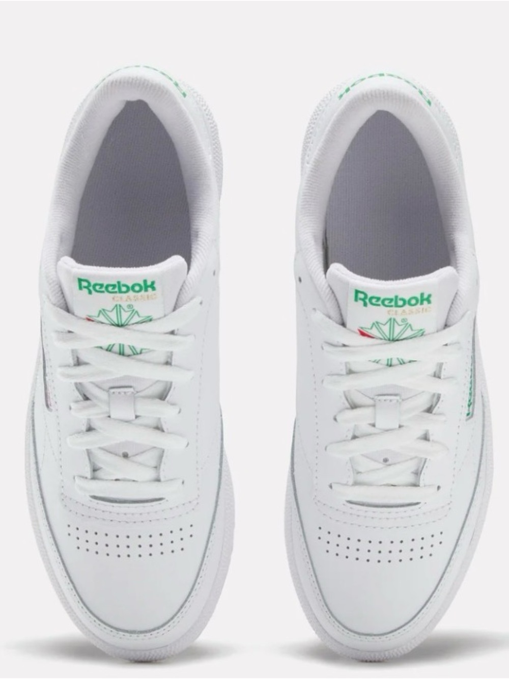 Reebok White Leather Low-Top Sneakers with Green & Red Accents
